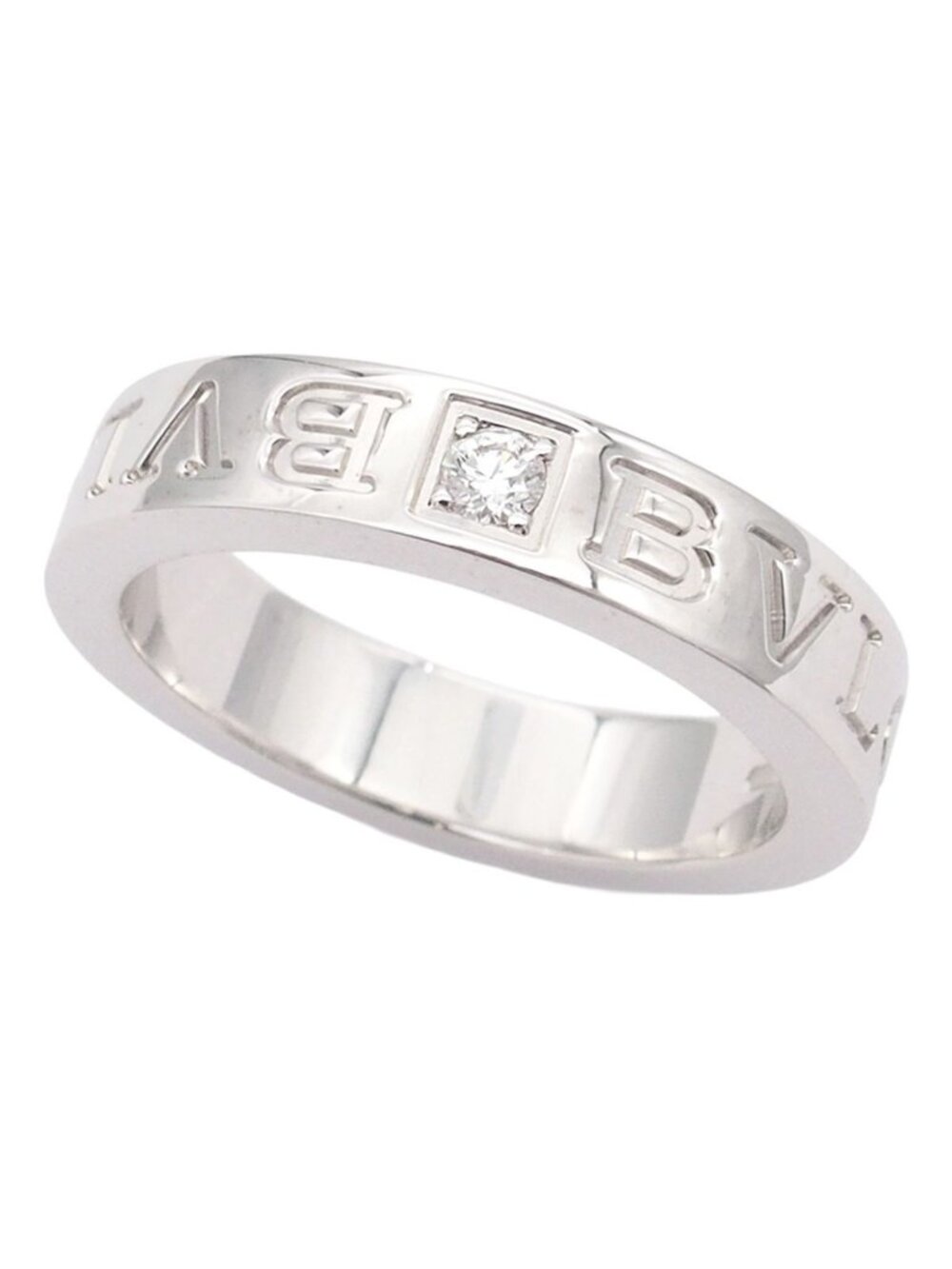 Bvlgari B.zero1 Essential Ring White Gold WG Diamond Double Logo Flat Band